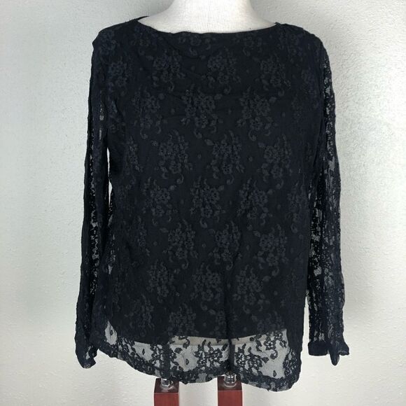 Dialogue Black Lacey Blouse Top Size Medium - Picture 1 of 7